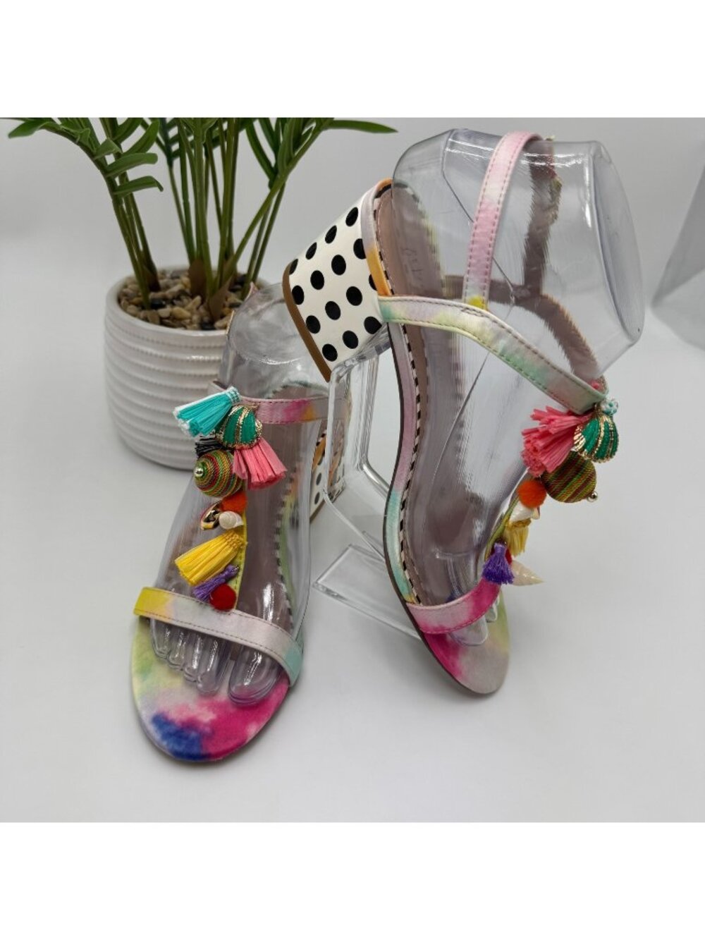 Betsey Johnson Millie Slingback Sandal Women's 6.5 Pink Playful-Tassel Buckle